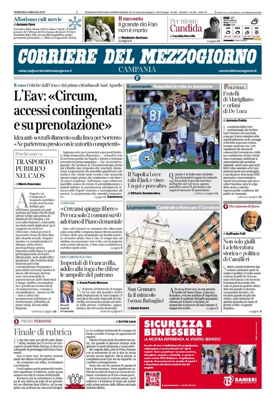 Prima-pagina-corriere del mezzogiorno-del-2025-05-04